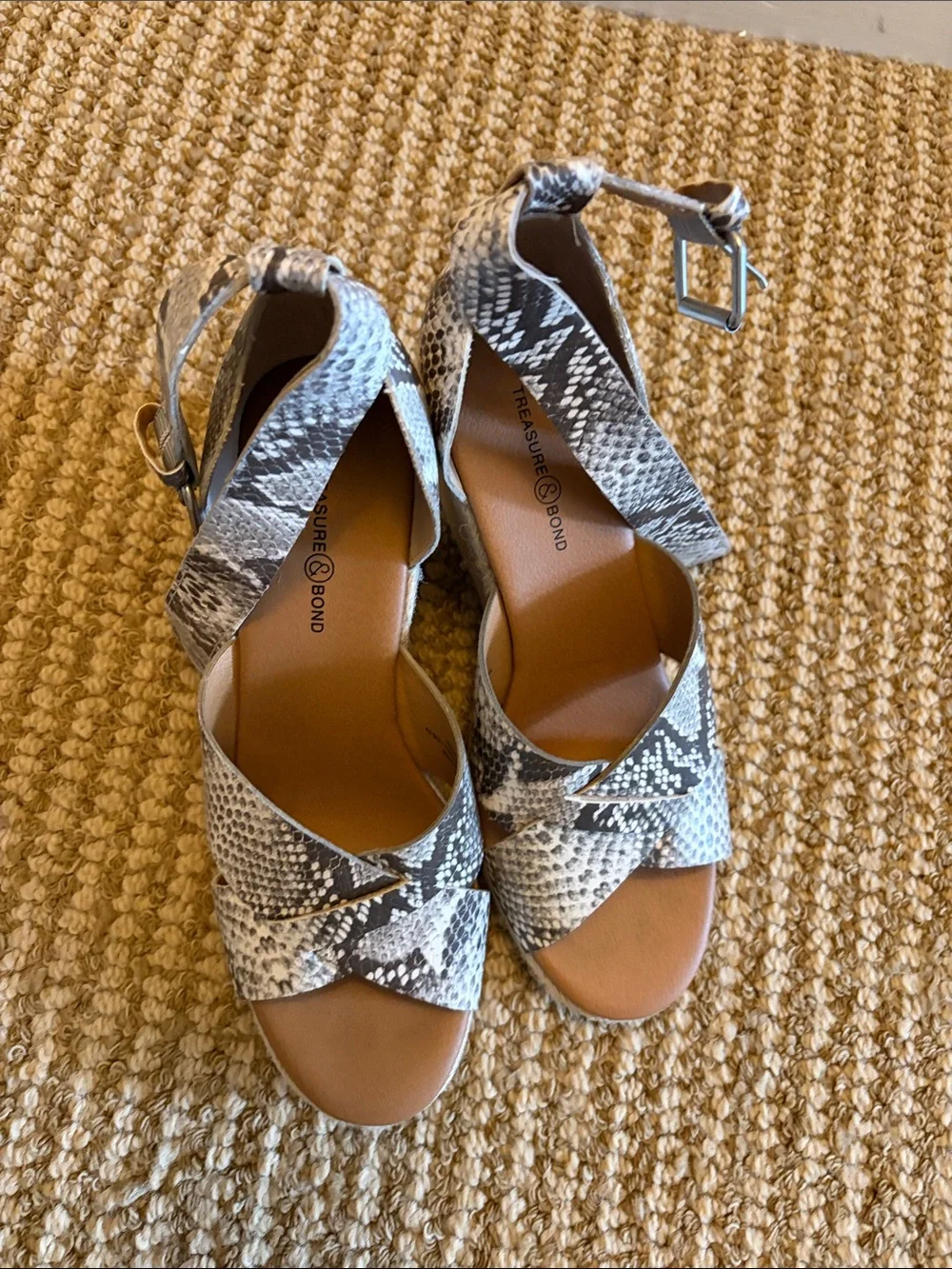 Treasure & Bond Snake-Print Crisscross Ankle Strap Sandals - Gray/White